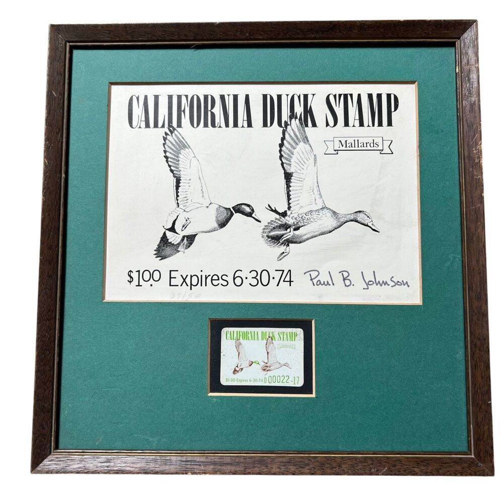 1974 California State Duck Stamp Framed Print Paul B. Johnson Mallards 37/50